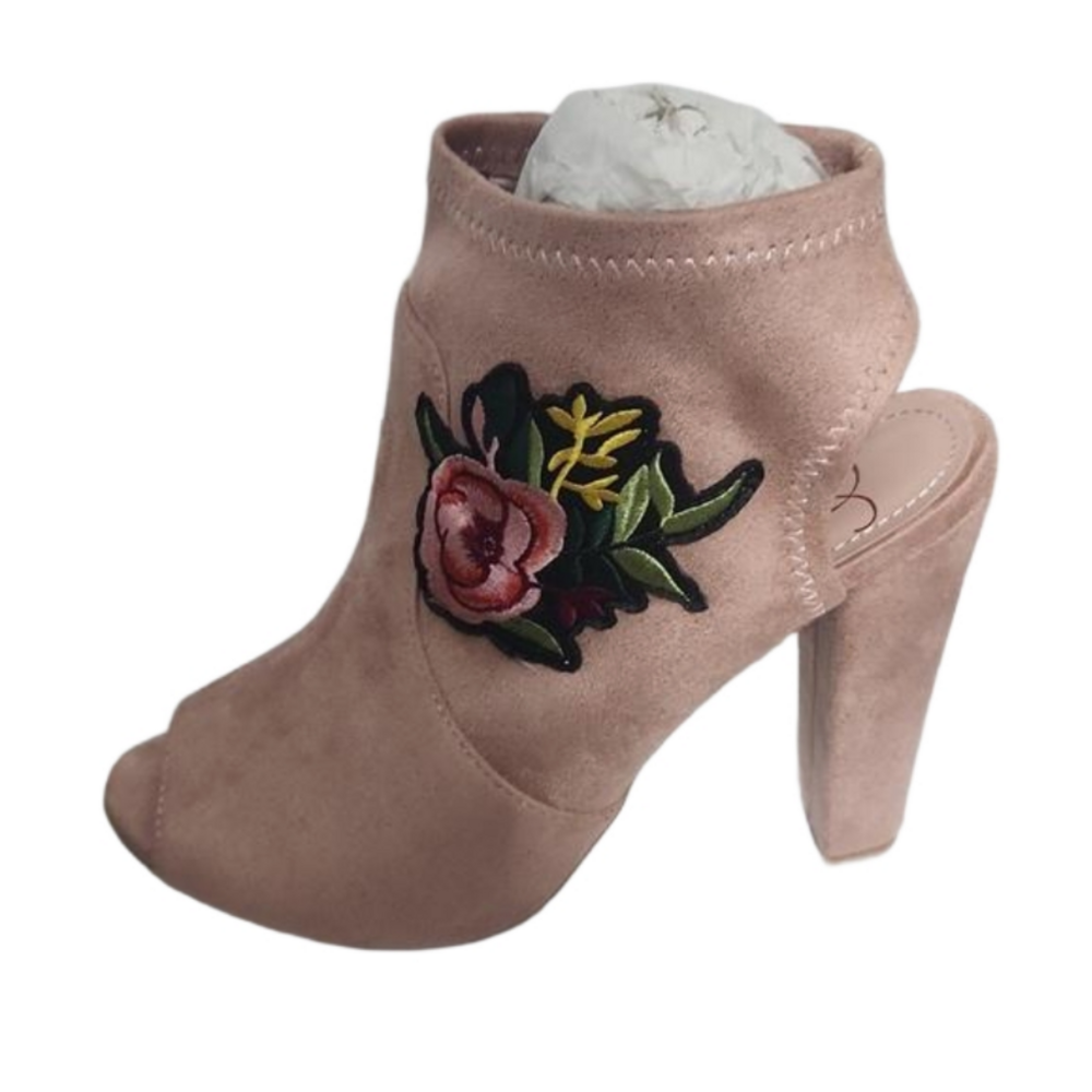 Blush Suede Peep Toe Heel